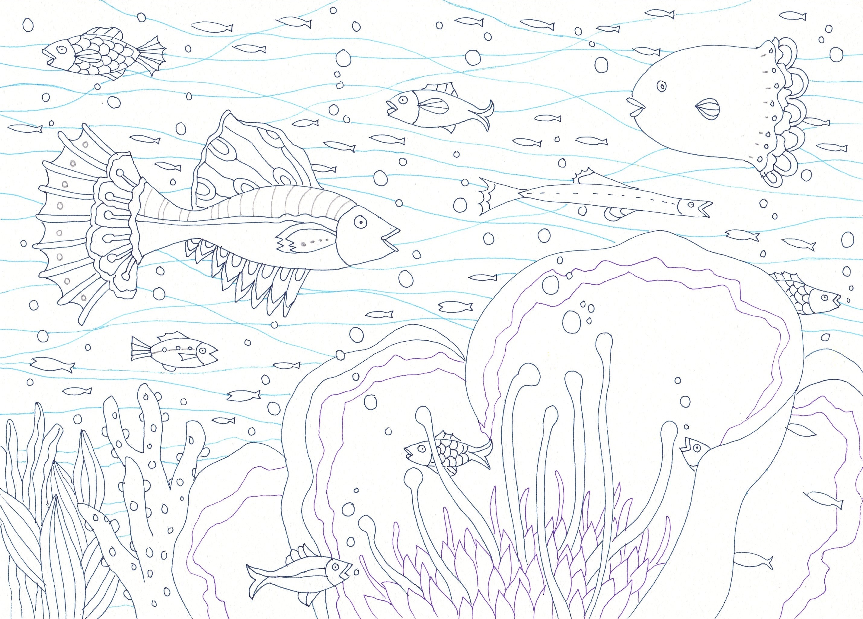 海の底の楽園で泳ぐ 楽しい魚たちの塗り絵です ぬりえラボ
