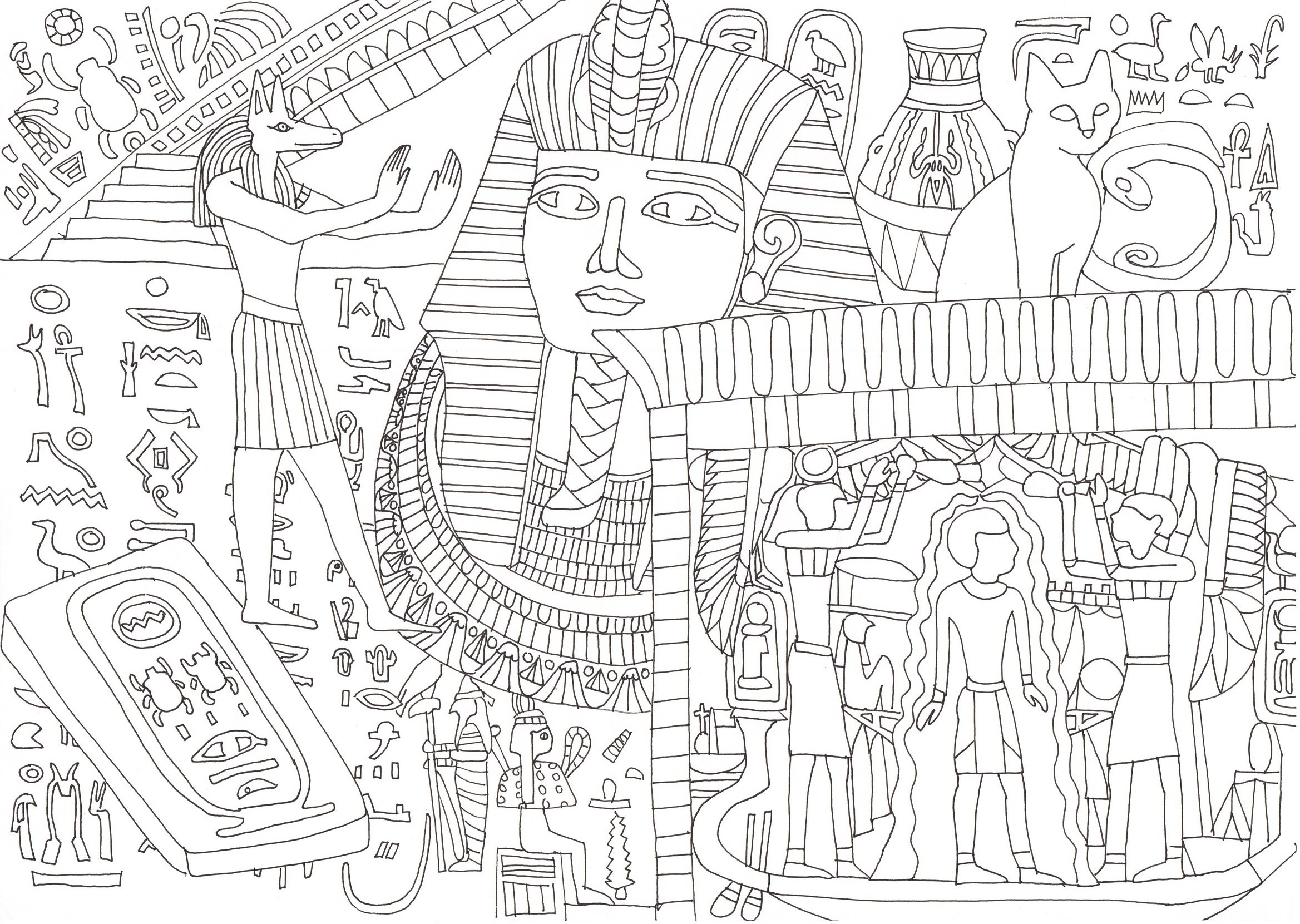 エジプトの古代文明 ツタンカーメン王の宝物の塗り絵です ぬりえラボ